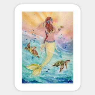 Sunshine sea mermaid by Renee Lavoie Sticker